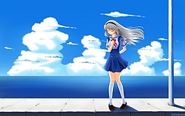 天空背景的女孩