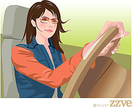 女性人物矢量圖開車