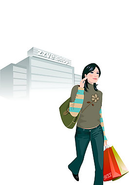 女性人物矢量图韩国购物