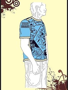 男装 t shirt 印花设计 格子漫画图片