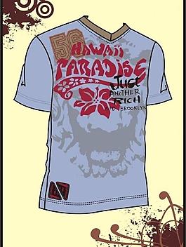 男裝 t shirt 印花設(shè)計 雕像加夏威夷花圖片