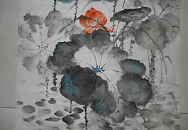 水墨點畫荷蓮水印圖片