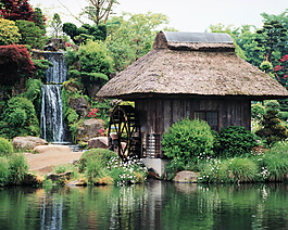 小屋流水風景壁紙