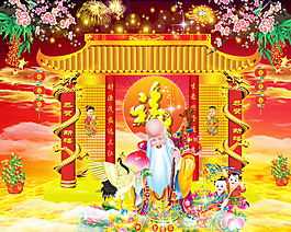老壽星送福背景墻影門墻