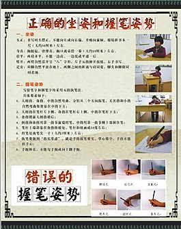 坐姿  錯誤的握筆姿勢   正確的姿勢