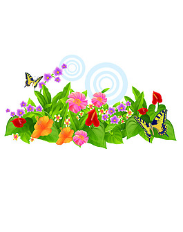 花朵綠葉蝴蝶移門圖片