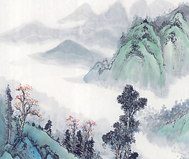 水墨畫群山移門圖片