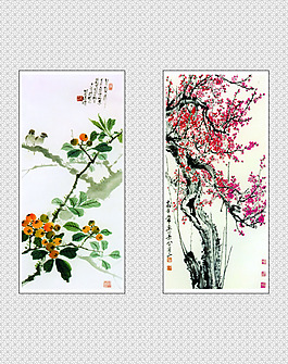 水墨畫梅花小金桔移門圖片