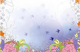 可愛花紋花朵 小鳥圖片