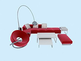 紅色家具組合3D模型