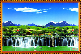 碧水瀑布風景畫