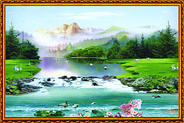 仙境湖畔自然風景畫
