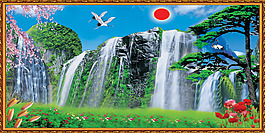 仙鹤瀑布合成自然风景图