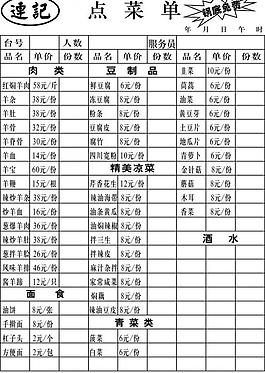 点菜单图片