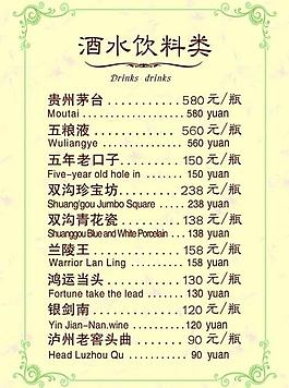 菜單 酒水圖片