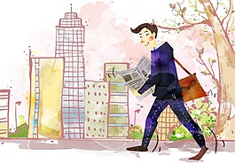 手繪大城市上班公路素材