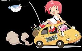 車頂?shù)募t發(fā)小女孩圖片