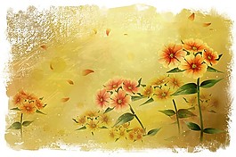 复古野菊花花卉背景PSD分层素材