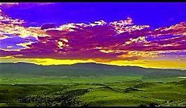 草原晚霞风景画视频图片