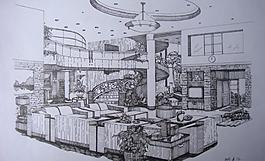 室內(nèi)大廳手繪圖片