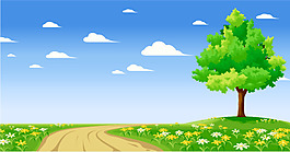 草原路邊小樹風(fēng)景矢量圖