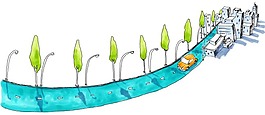 手绘公路汽车楼房素材
