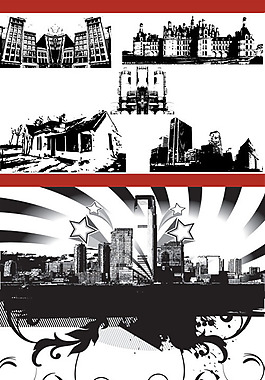城市建筑黑白剪影——矢量素材