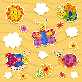 卡通昆蟲貼畫-矢量素材