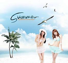 夏日海滩美女图片