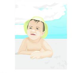 海灘邊的小孩動漫卡通矢量圖圖片