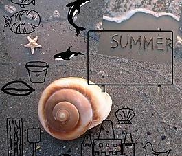 夏日海滩手绘剪贴套装png图片