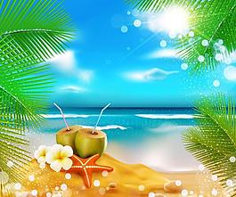 夏日沙灘風(fēng)景矢量圖片