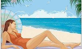 夏日沙灘休閑美女圖片