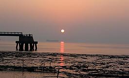 夕陽 碼頭圖片