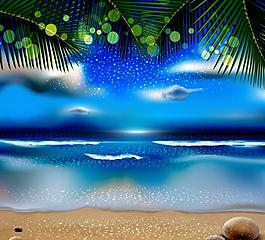 夏日沙灘夜景矢量圖片