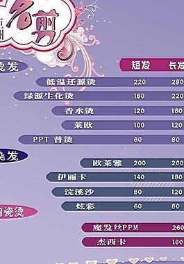 理發(fā)店價目表圖片