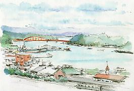 水粉風(fēng)景素描圖片