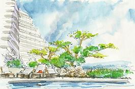 水粉建筑素描圖片