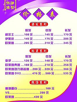 價(jià)目表 理發(fā)店圖片