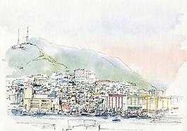水粉風(fēng)景素描圖片