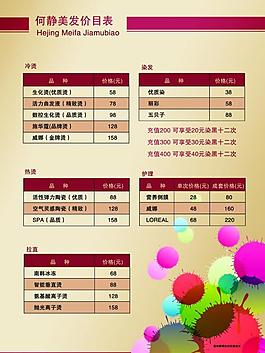 理發(fā)店價目表圖片