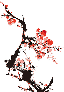 矢量水墨紅黑梅花圖