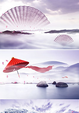 唯美古風中國紙扇紅色油紙傘