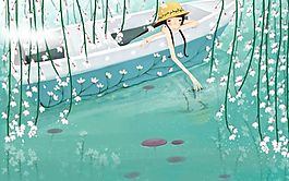 韓國(guó)清新插畫(huà)春游女孩