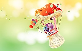 韓國清新插畫熱氣球蘑菇