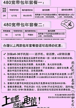 電信寬帶480元包年小紅紙版宣傳單頁背面圖片