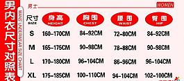 内衣尺寸对照表图片