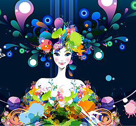 創(chuàng)意噴繪女子插畫矢量素材