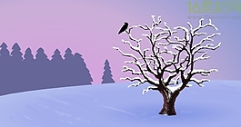 小鳥雪地樹枝動畫