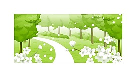 花朵小路樹木矢量圖